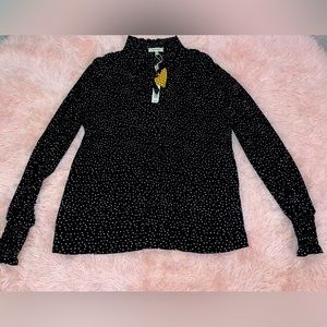 MAX STUDIO Medium black polka dots Long Sleeve Blouse